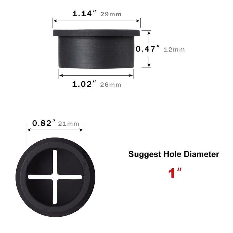 keenkee 2 PCS Cable Grommet Made of Flexible Silicone 1 Inch Desk Grommets for Table and Other Furnitures Hole Cover Cord or Wire Pass Through Black Color - Image 2